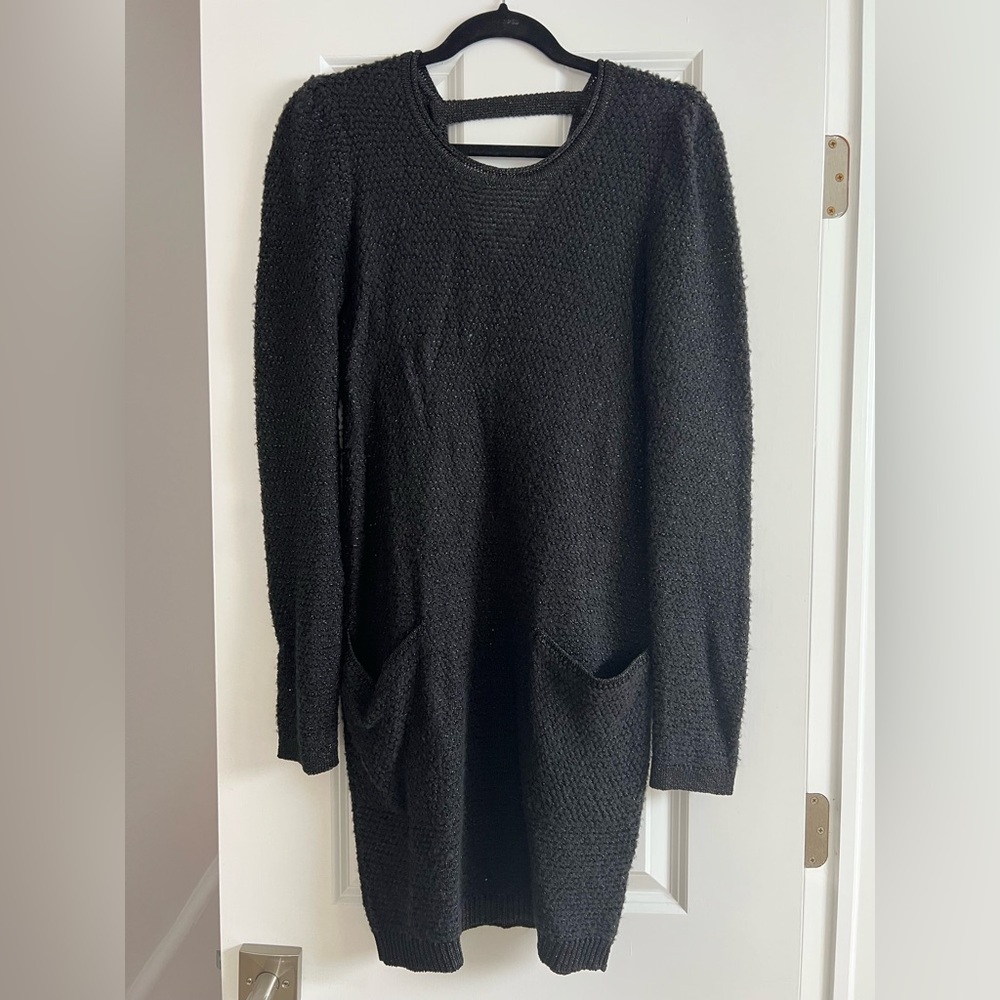 See by Chloe Black Textured knit Long Sleeve Sweater Dress